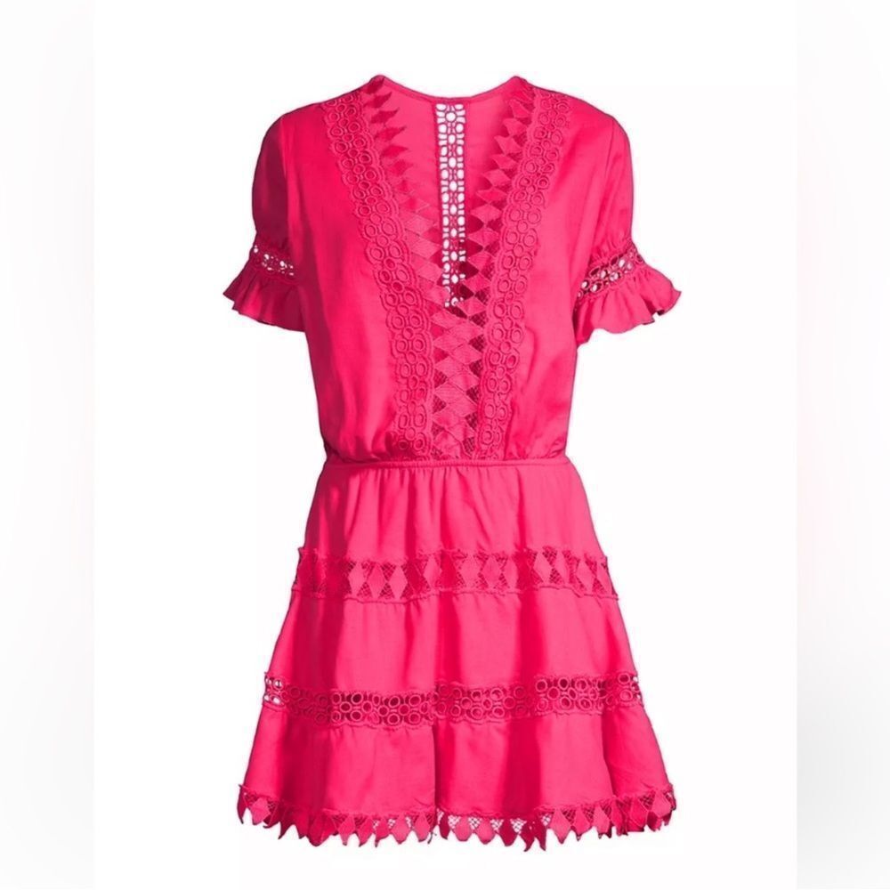 Peixoto Bright Pink Eyelet Mini Dress